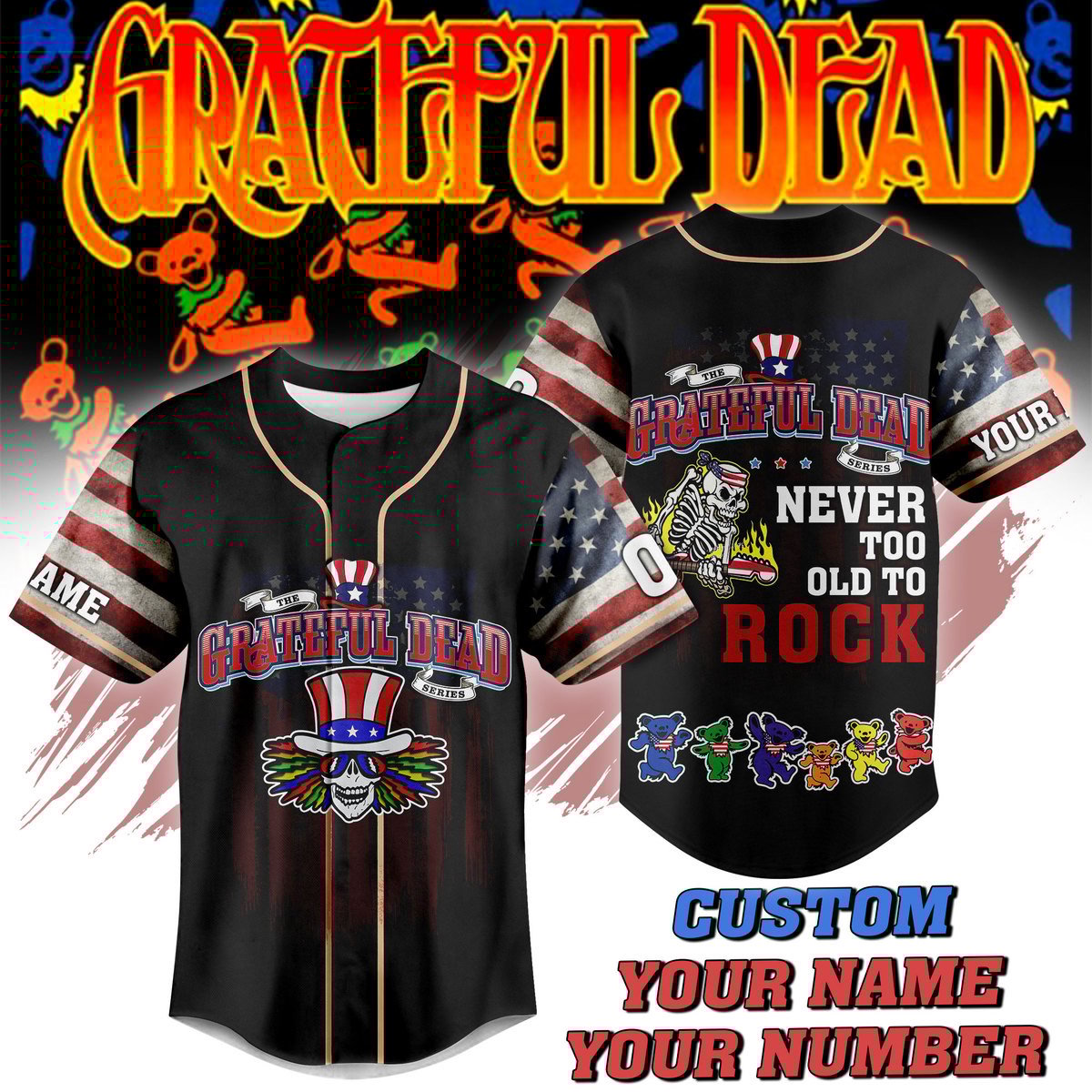 Grateful Dead Baseball Jersey For Fans