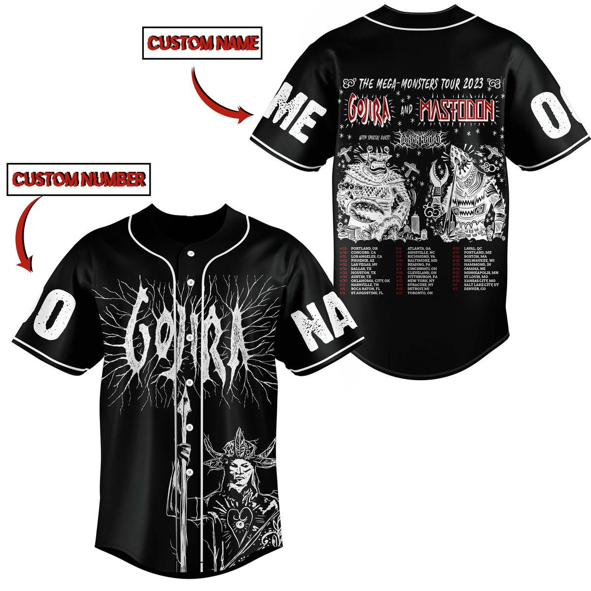 Gojira And Mastodon Baseball Jersey For Fans