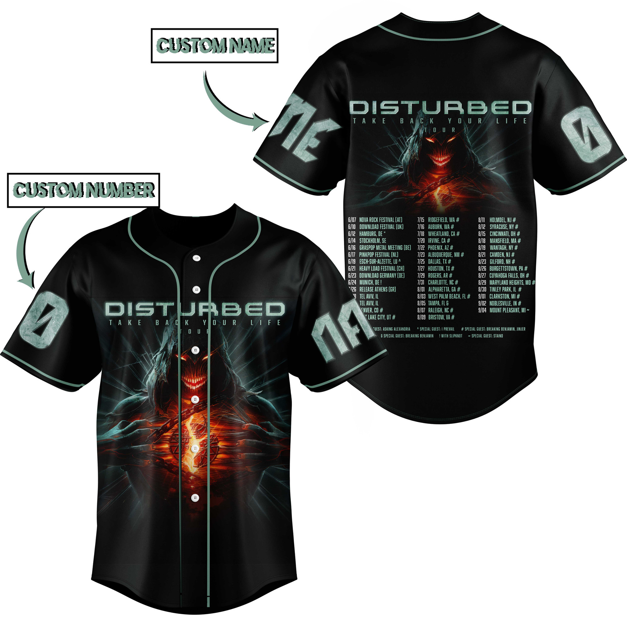 Disturbed Take Back Your Life Tour Baseball Jersey For Fans