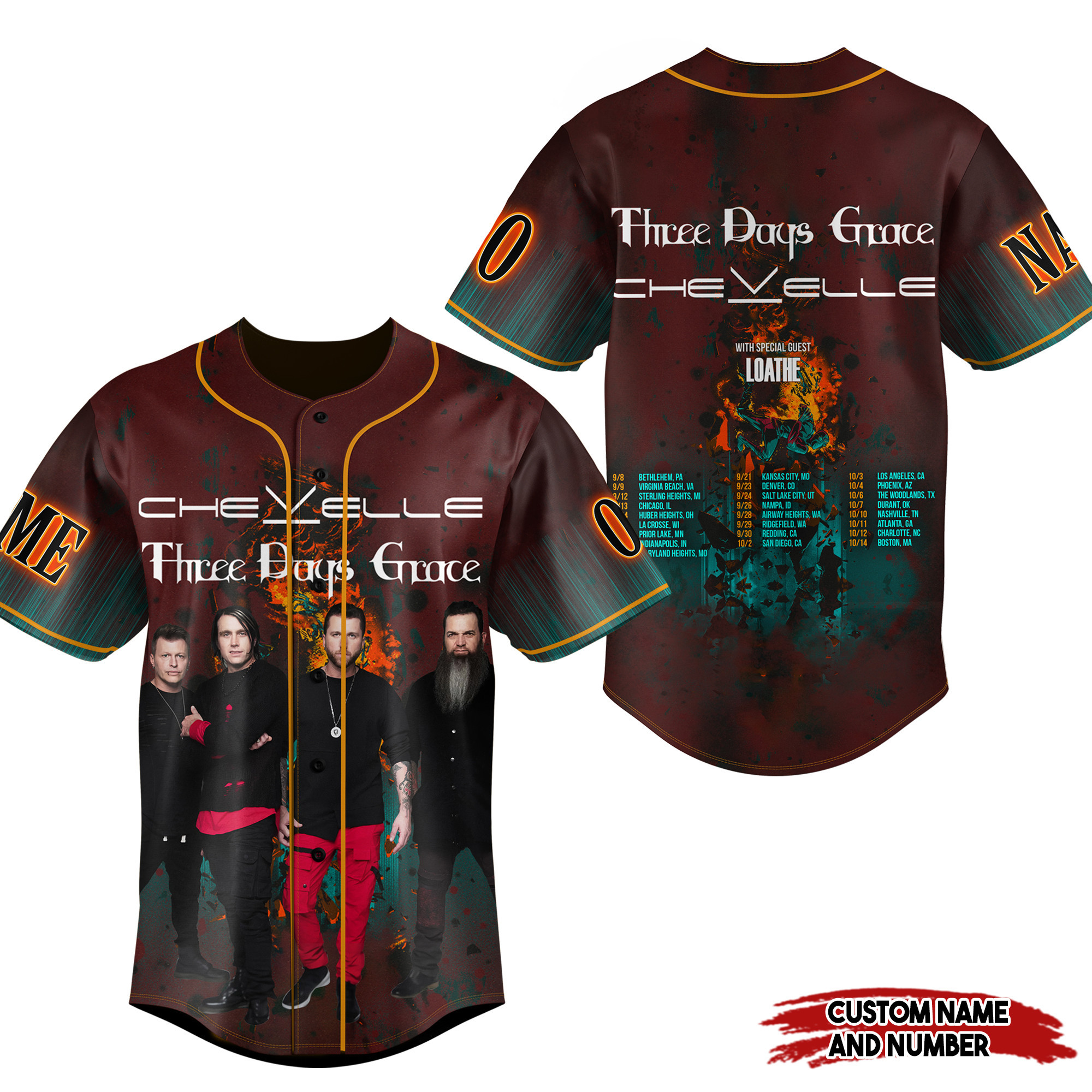 Three Days Grace Chevelle Baseball Jersey For Fans
