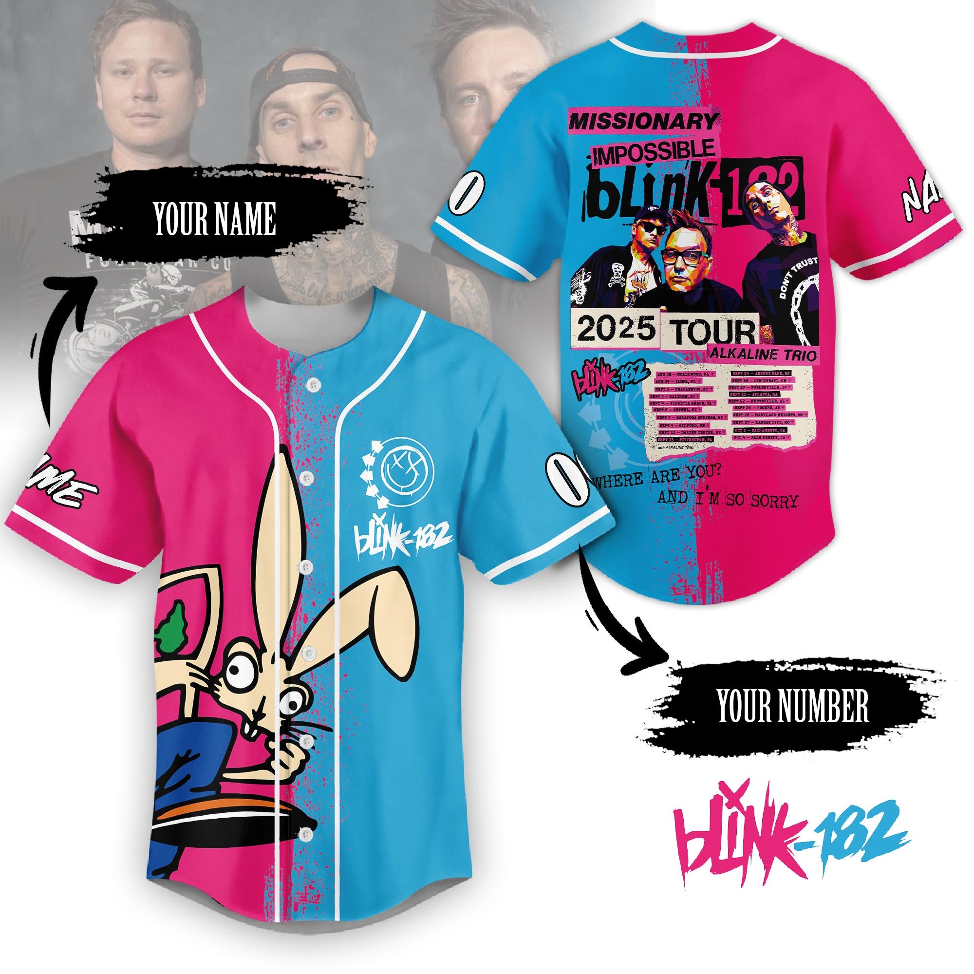 Blink-182 Music Personalized Baseball Jersey For Fans