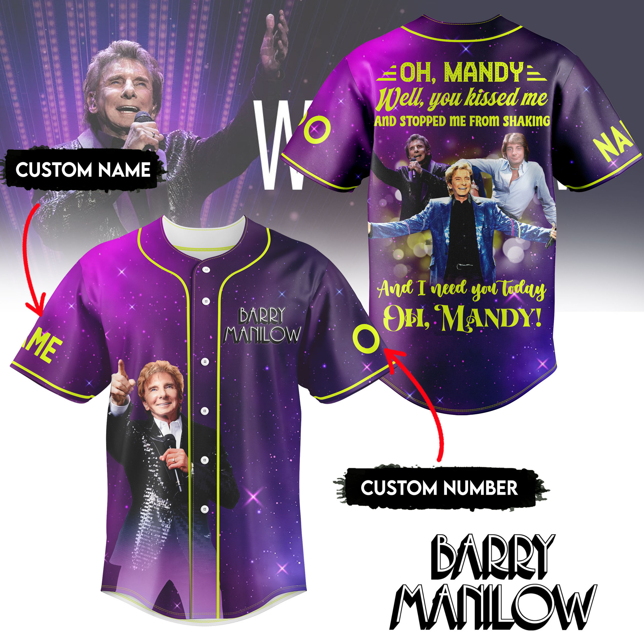 Barry Manilow Music Personalized Baseball Jersey For Fan