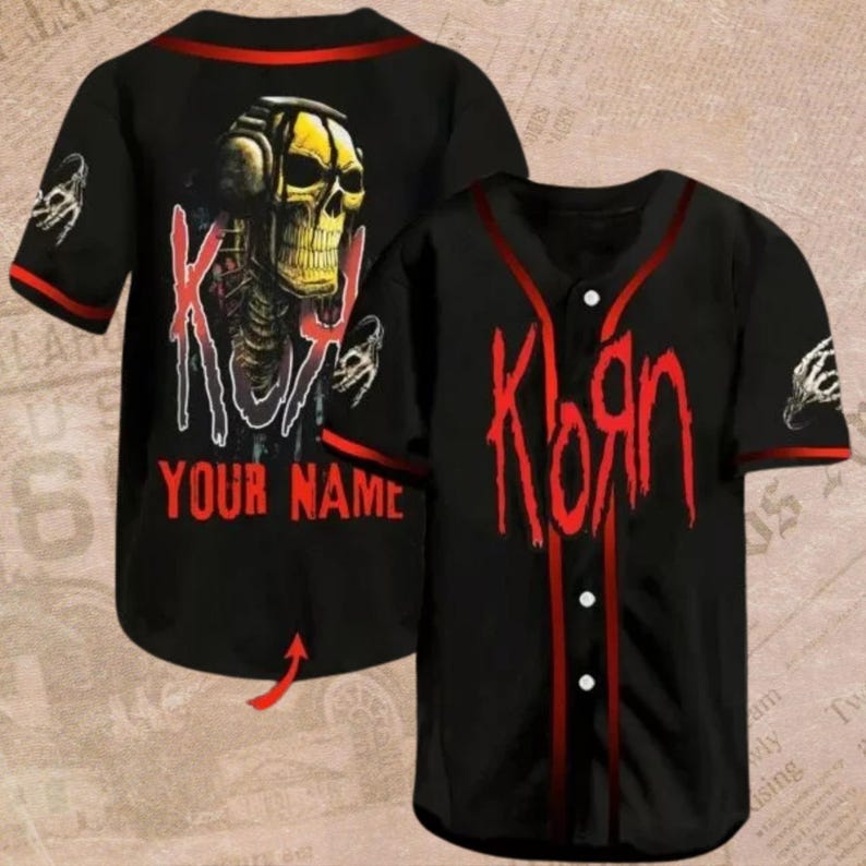 Black Red Baseball Jersey - Skull Headphones Graphic Custom Name