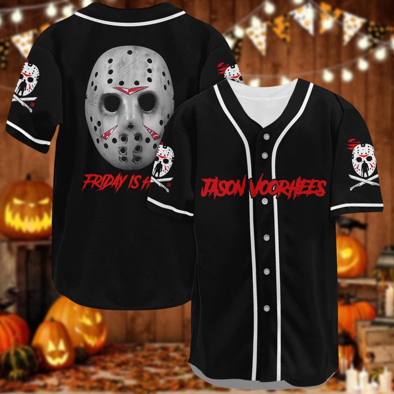 Jason Voorhees Baseball Jersey, Halloween Movie Baseball Shirt