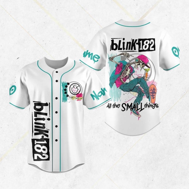 Blink 182 Inspired Baseball Jersey: Skeleton Skater, Custom Sleeve