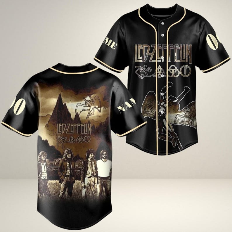 Classic Rock Fan Baseball Jersey  Vintage Angel Graphic, Black/Gold Button-Up Unisex Shirt