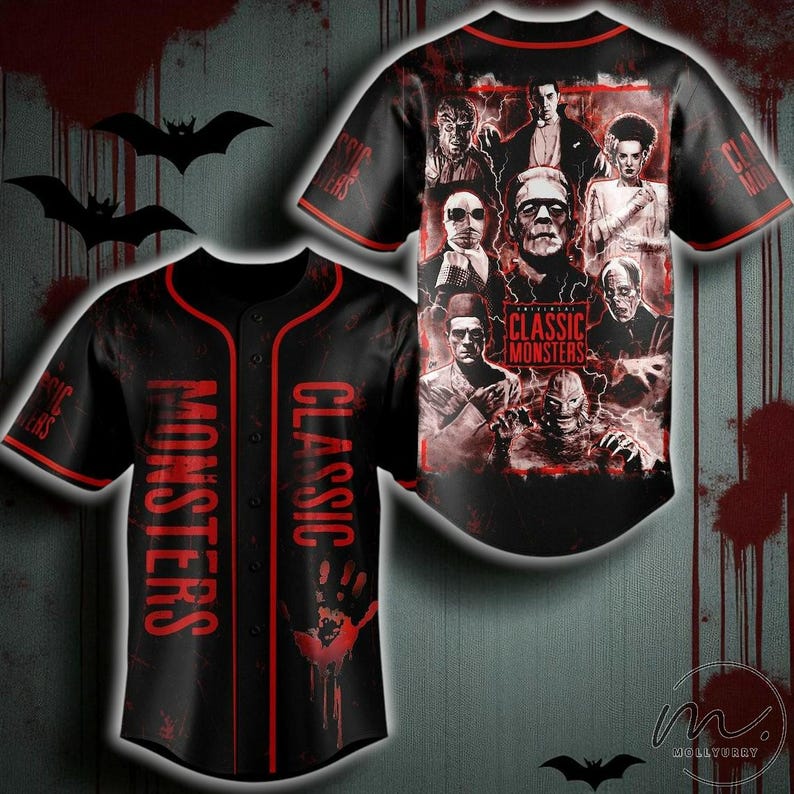 Classic Monsters Baseball Jersey, Horror Movie Jersey Shirt, Spooky Costume Top