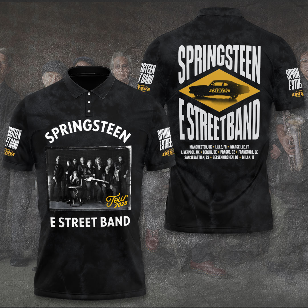 Bruce Springspolo Shirtn X The E Street Band 2025 Tour 3D Polo Shirt Black