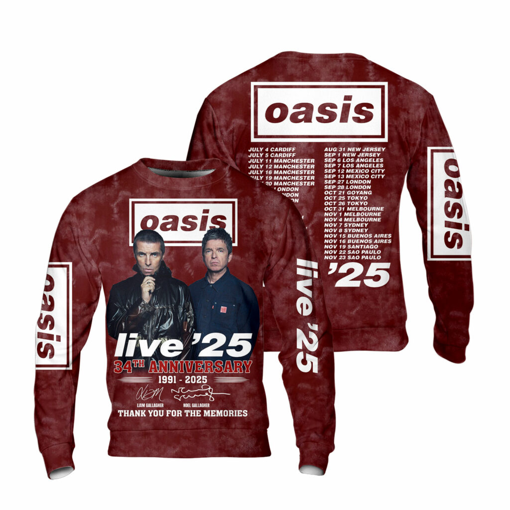 Oasis Live 25 Tour 3D Sweatshirt Red