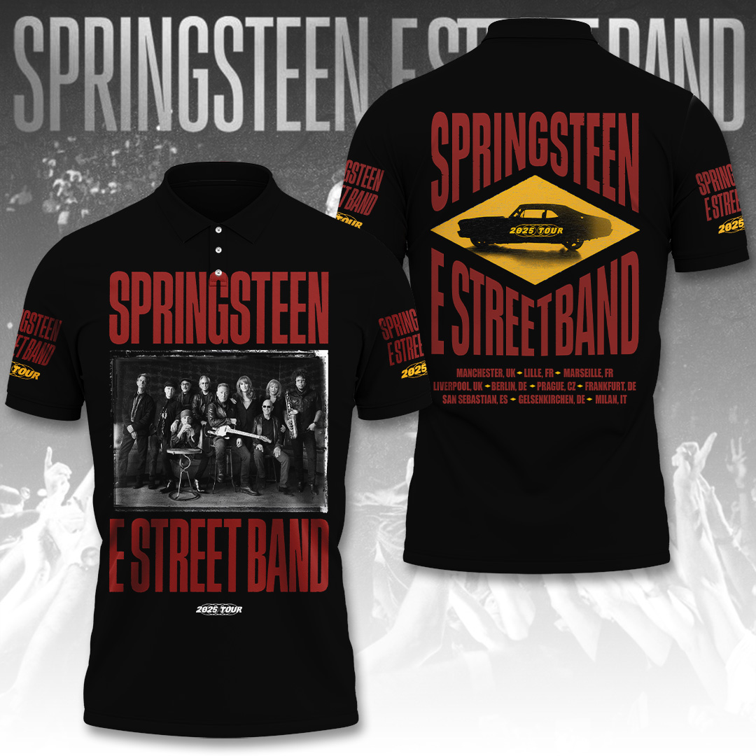 Bruce Springspolo Shirtn X The E Street Band 2025 Tour 3D Polo Shirt Black 