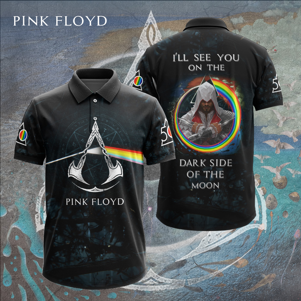 Pink Floyd Dark Side Reflection Polo Shirt See You On The Moon