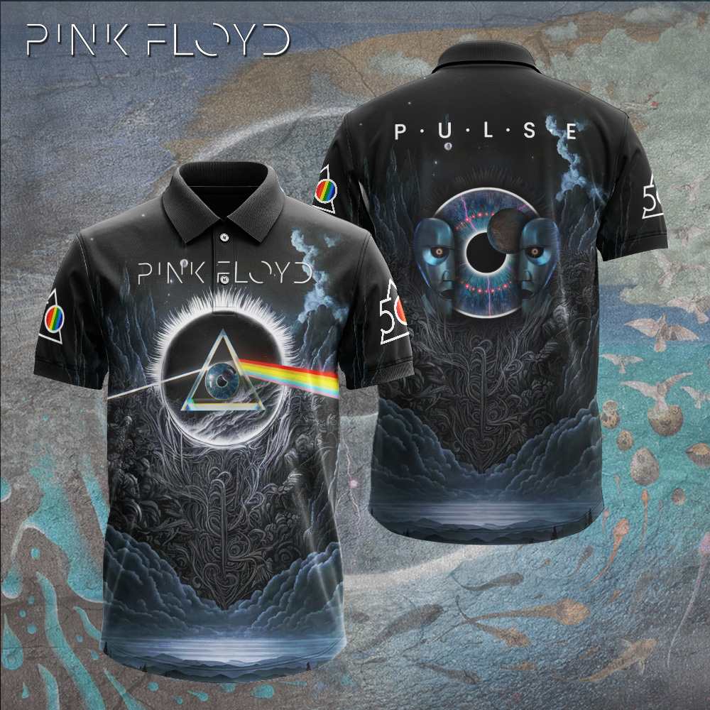 Pink Floyd Retro Album Polo Shirt Neon Gradient