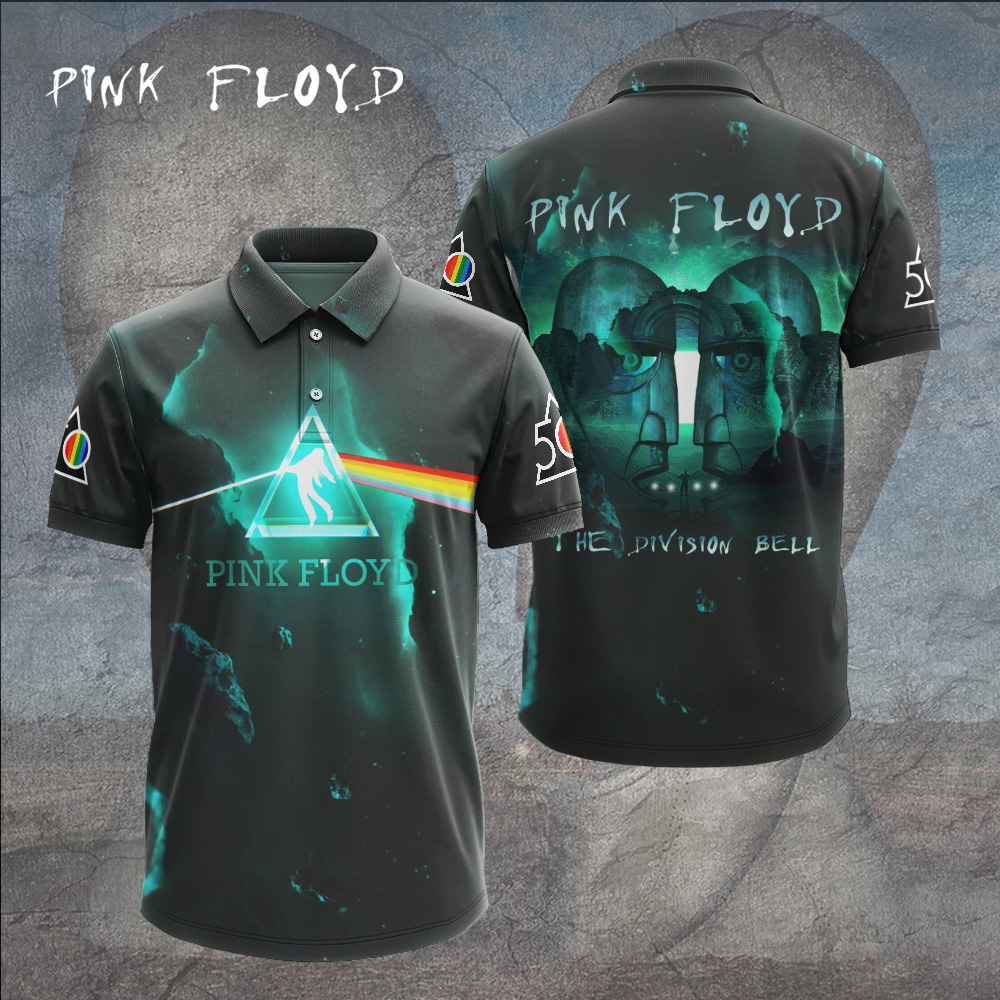 Pink Floyd Neon Prism Polo Shirt Galaxy Triangle