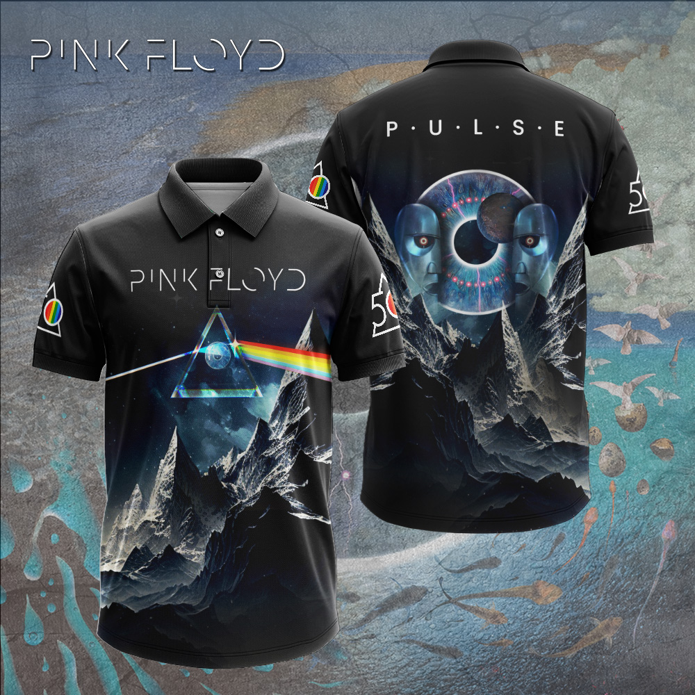 Pink Floyd Pulse Cosmic Polo Shirt Dark Soundwave Print