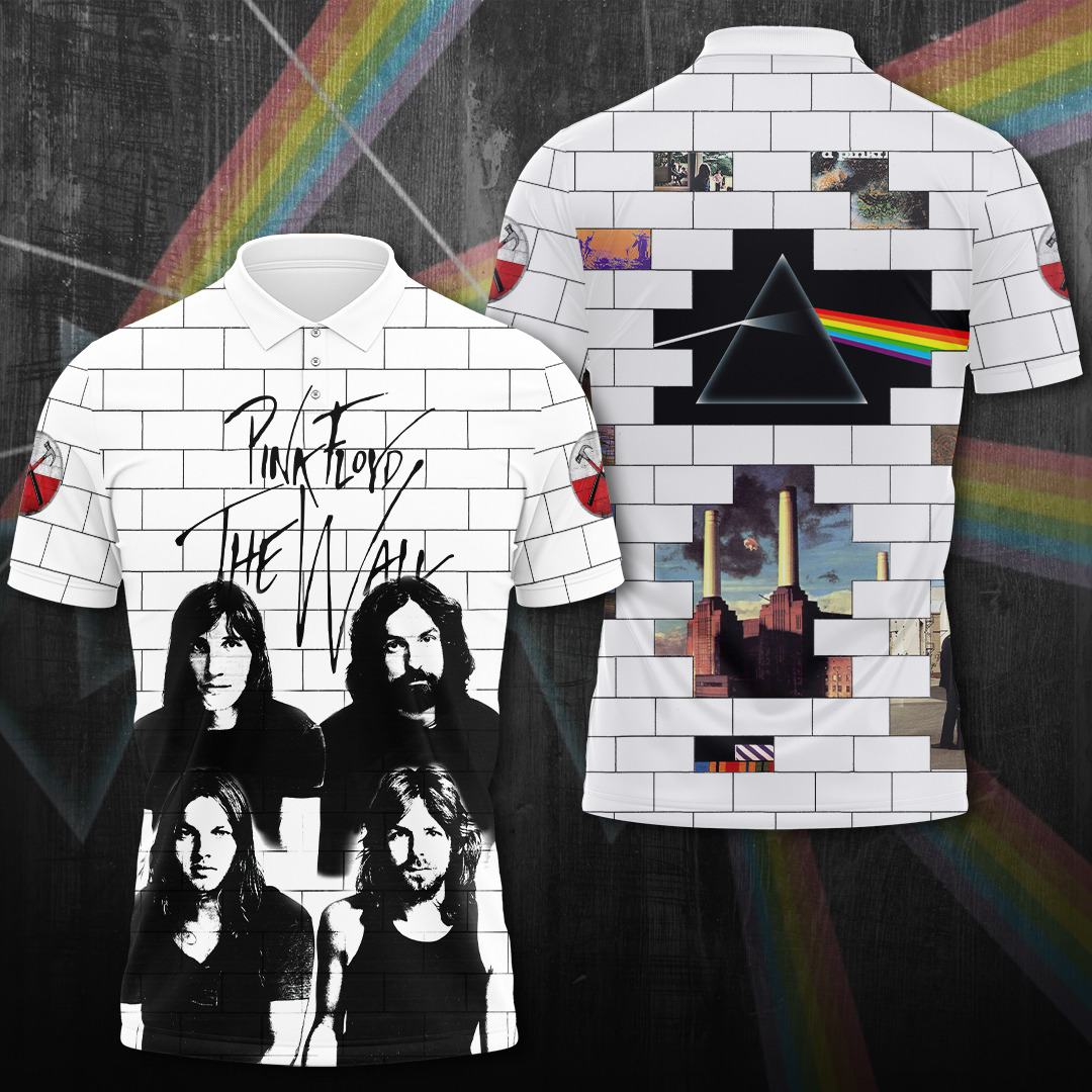 Pink Floyd Wall Members Polo Shirt Brick Poster Style