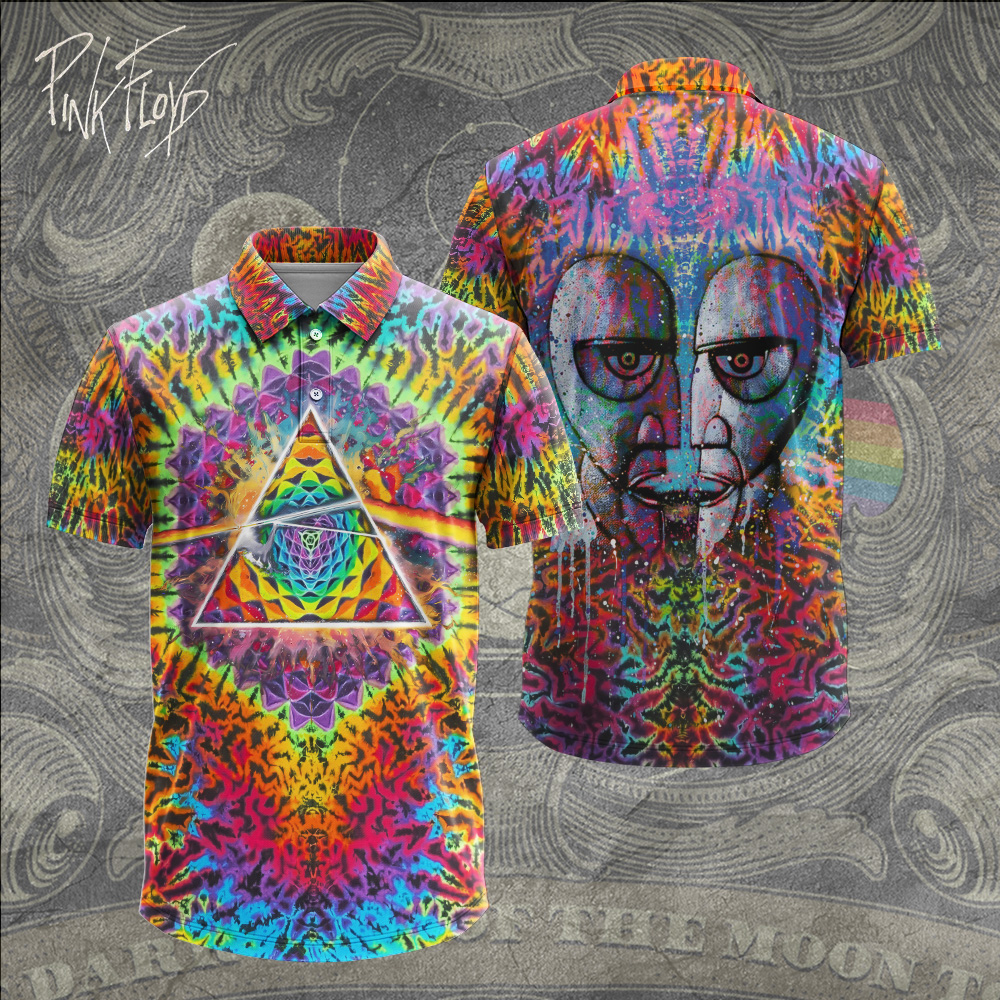Pink Floyd Psychedelic Tie-Dye Polo Shirt Rainbow Legacy