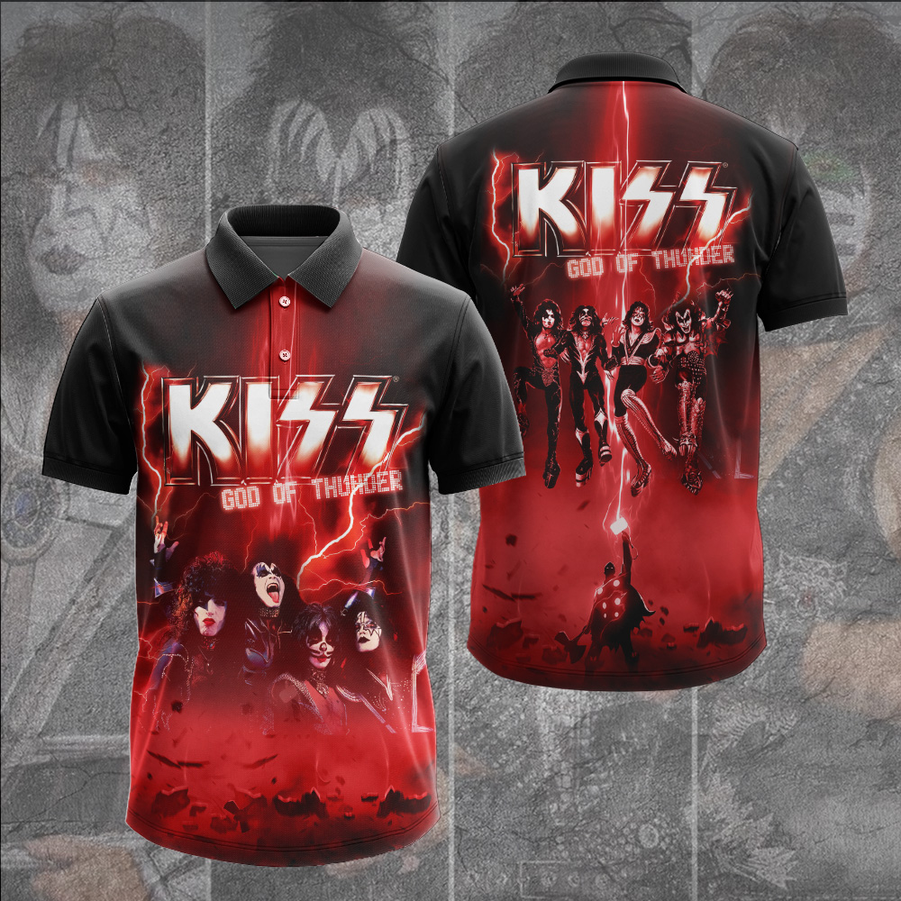 Kiss Dark Red Inferno Graphic Polo Shirt Hot Stage