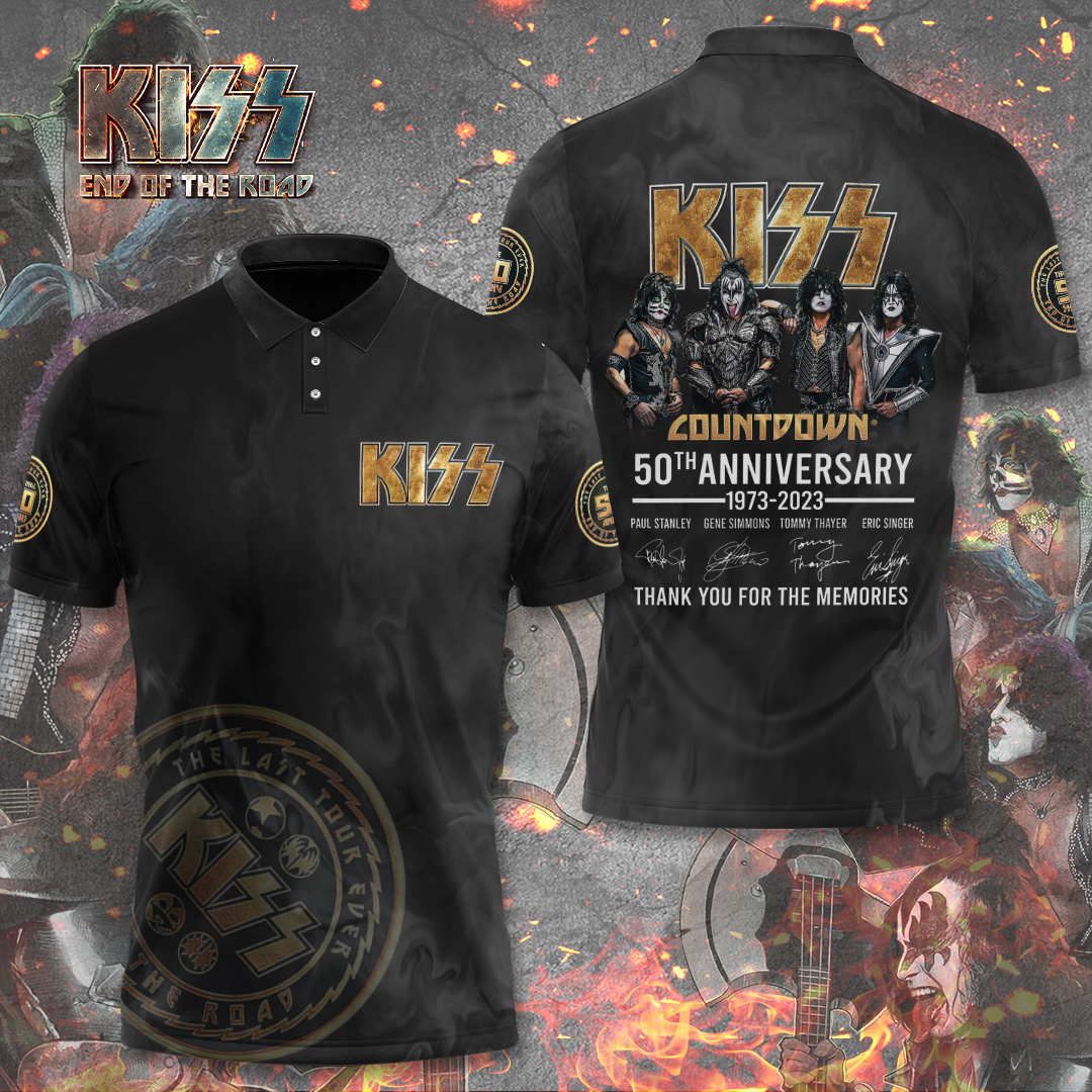 Kiss Countdown To 50Th Anniversary Polo Shirt Classic Tour Print