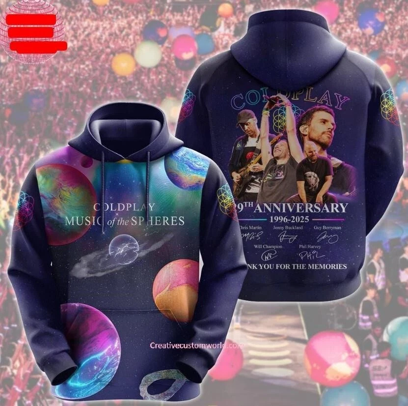 Coldplay Music Of The Spheres 29Th Anniversary 1996-2025 3D Hoodie