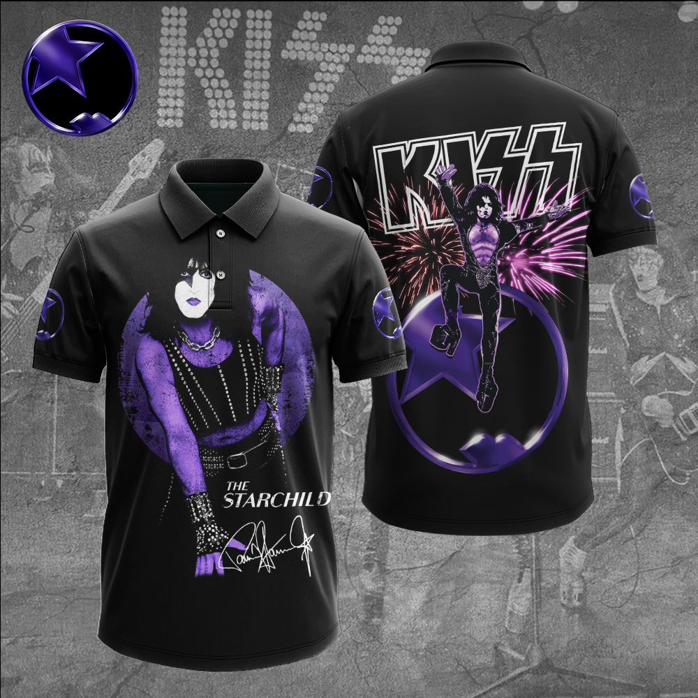 Kiss The Starchild Purple Wings Polo Shirt Autograph Tour