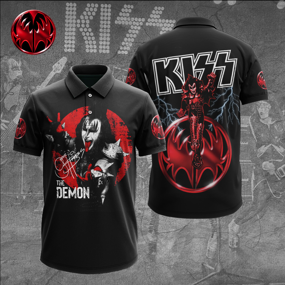 Kiss The Demon Red Fire Polo Shirt Blood Stage Graphic