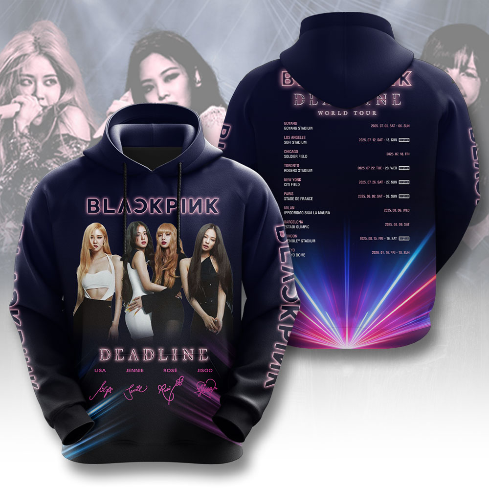Blackpink 2025 Deadline Tour Hoodie Blue & Black Lightbeam