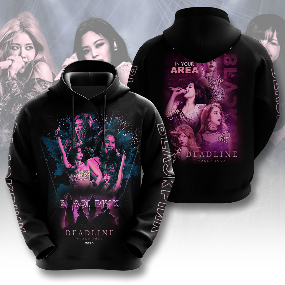 Blackpink 2025 World Tour Graphic Hoodie Black & Pink Contrast Back Design