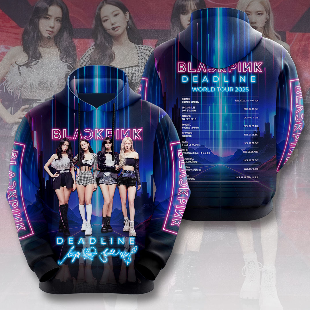 Blackpink Deadline World Tour 2025 Hoodie Blue Neon Stage
