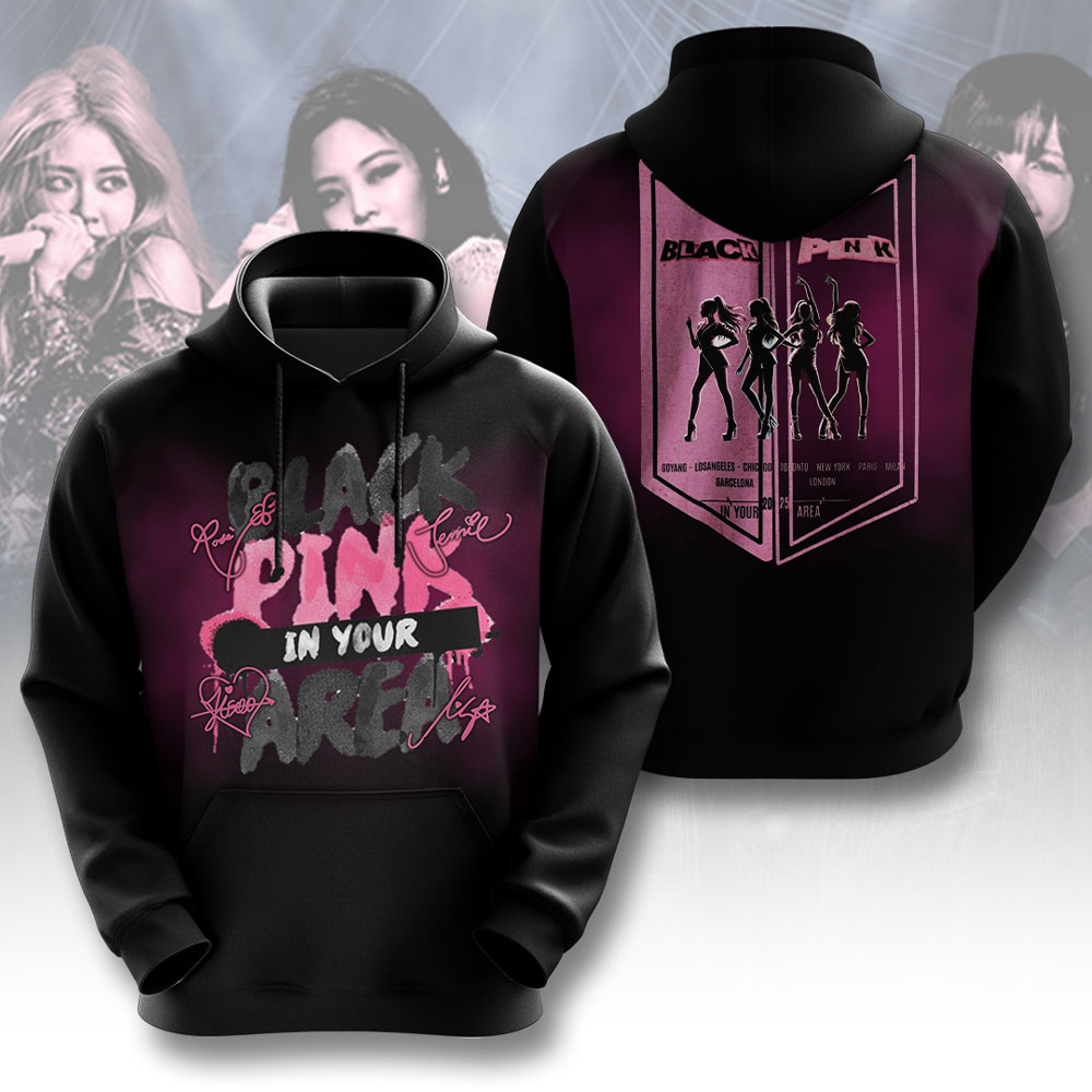 Blackpink 2025 In Your Area Tour Hoodie Pink Letter Graphic Style