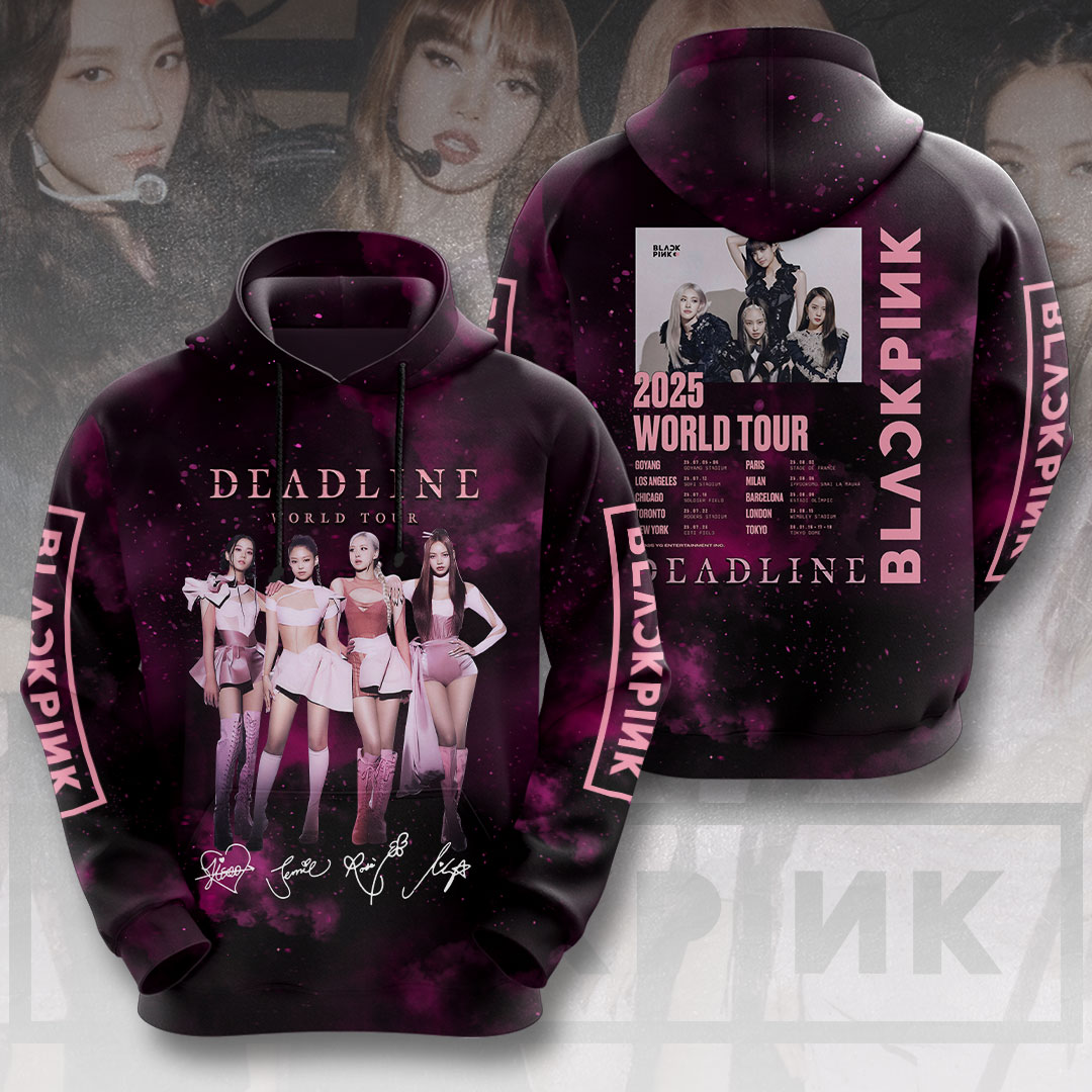 Blackpink 2025 World Tour Hoodie Black & Magenta Collage