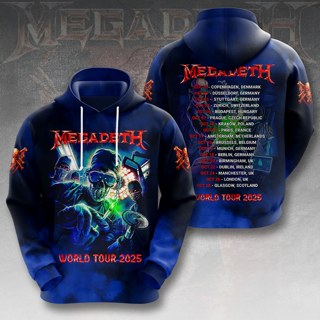 Megadeth 2025 World Tour 3D Hoodie Blue