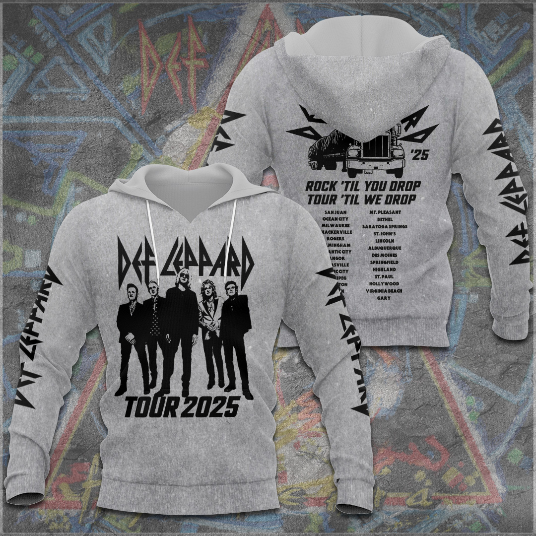 Def Leppard Drop 2025 Tour Date Hoodie Gray