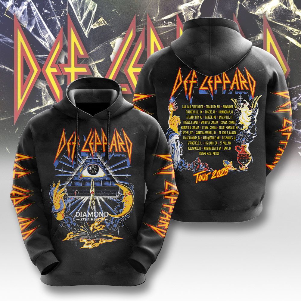 Def Leppard Hoodie Hysteria Album Official Licensed Black Mens Rock Merch 