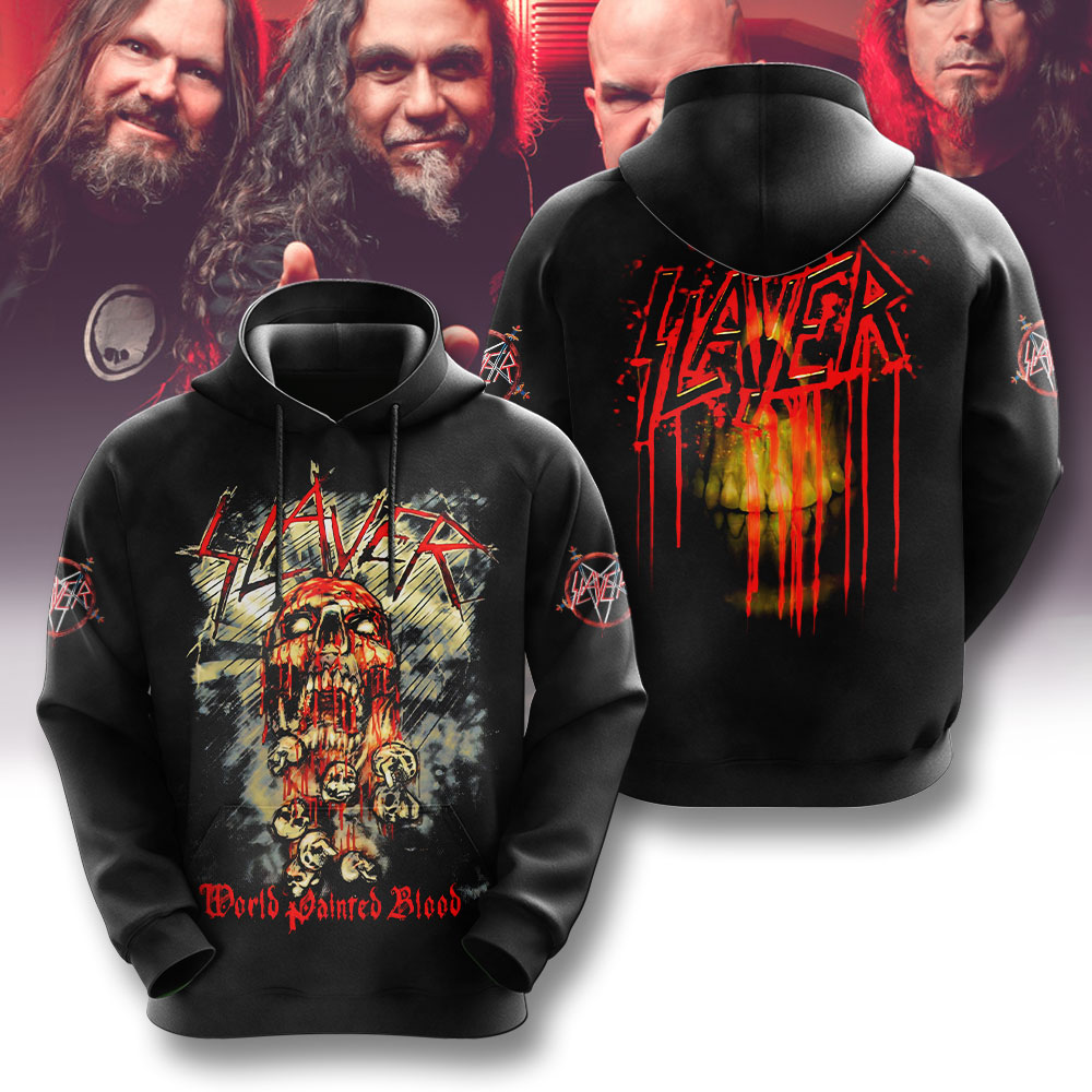Slayer Hoodie World Painted Blood Skeleton Band Logo Hoodie