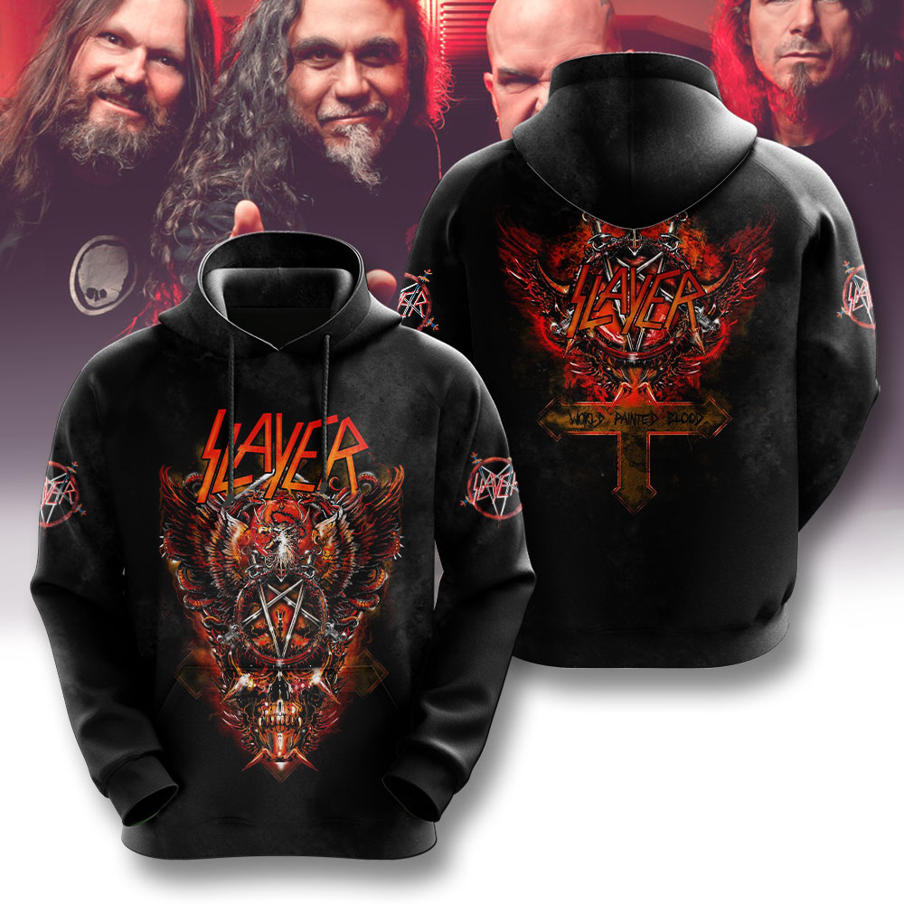 Slayer Metallica 90S Rock Band Black Vintage Prinhoodie For Men
