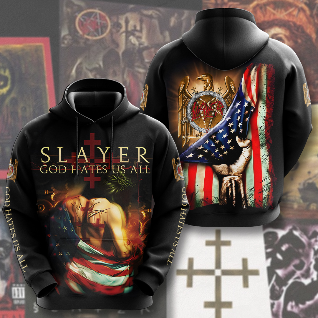 Slayer God Hates Us All Flag Graphic Hoodie American Metal