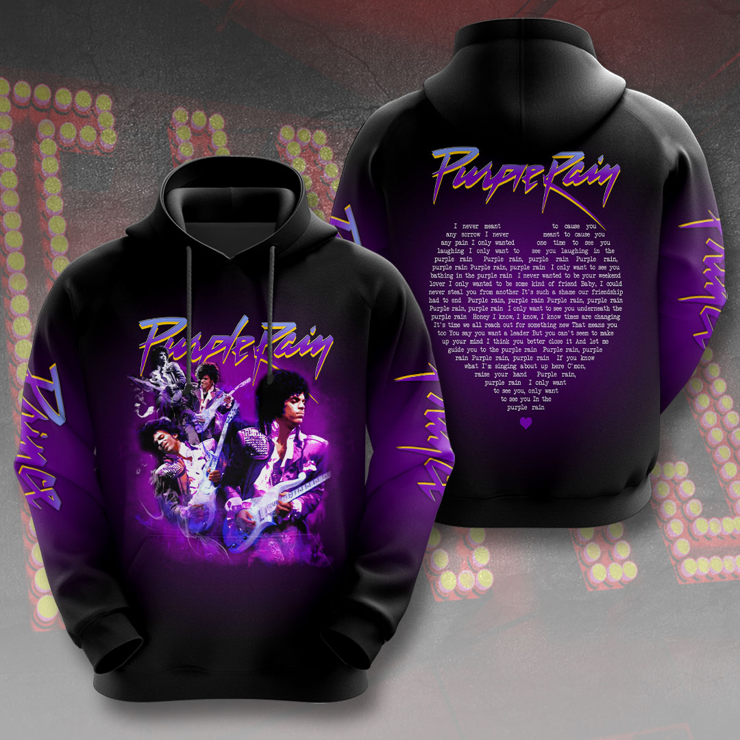 Prince Purple Rain 2025 Tribute Hoodie Lyrics Heart Design
