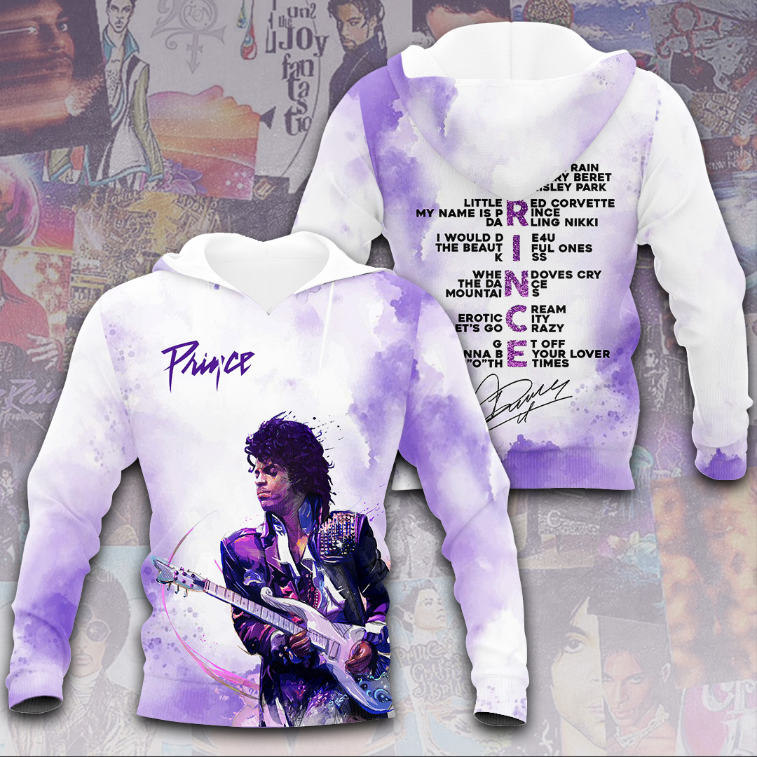 Prince Guitar Live White & Purple Tour Hoodie Concert Song List
