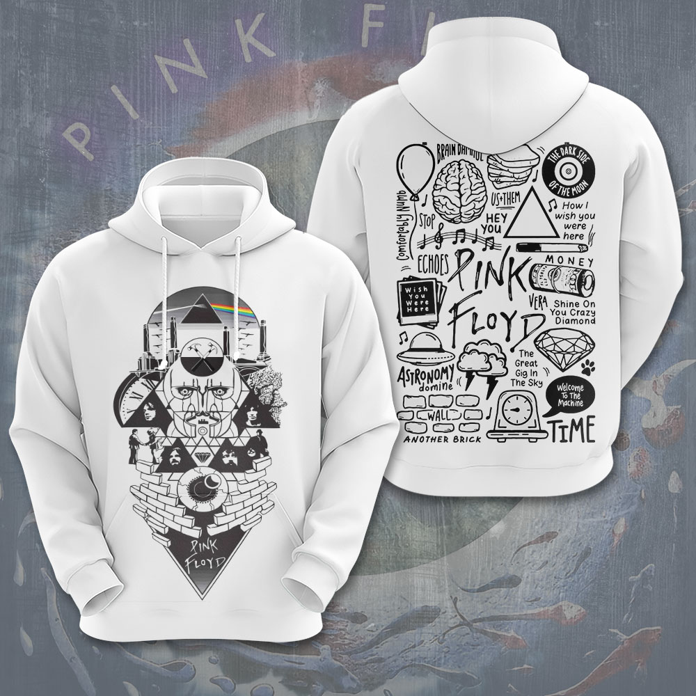 Pink Floyd Black White Sketch Hoodie  Artistic Line Style