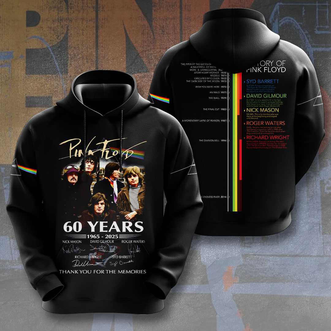 Pink Floyd 60 Years Tribute Hoodie  Anniversary Collector