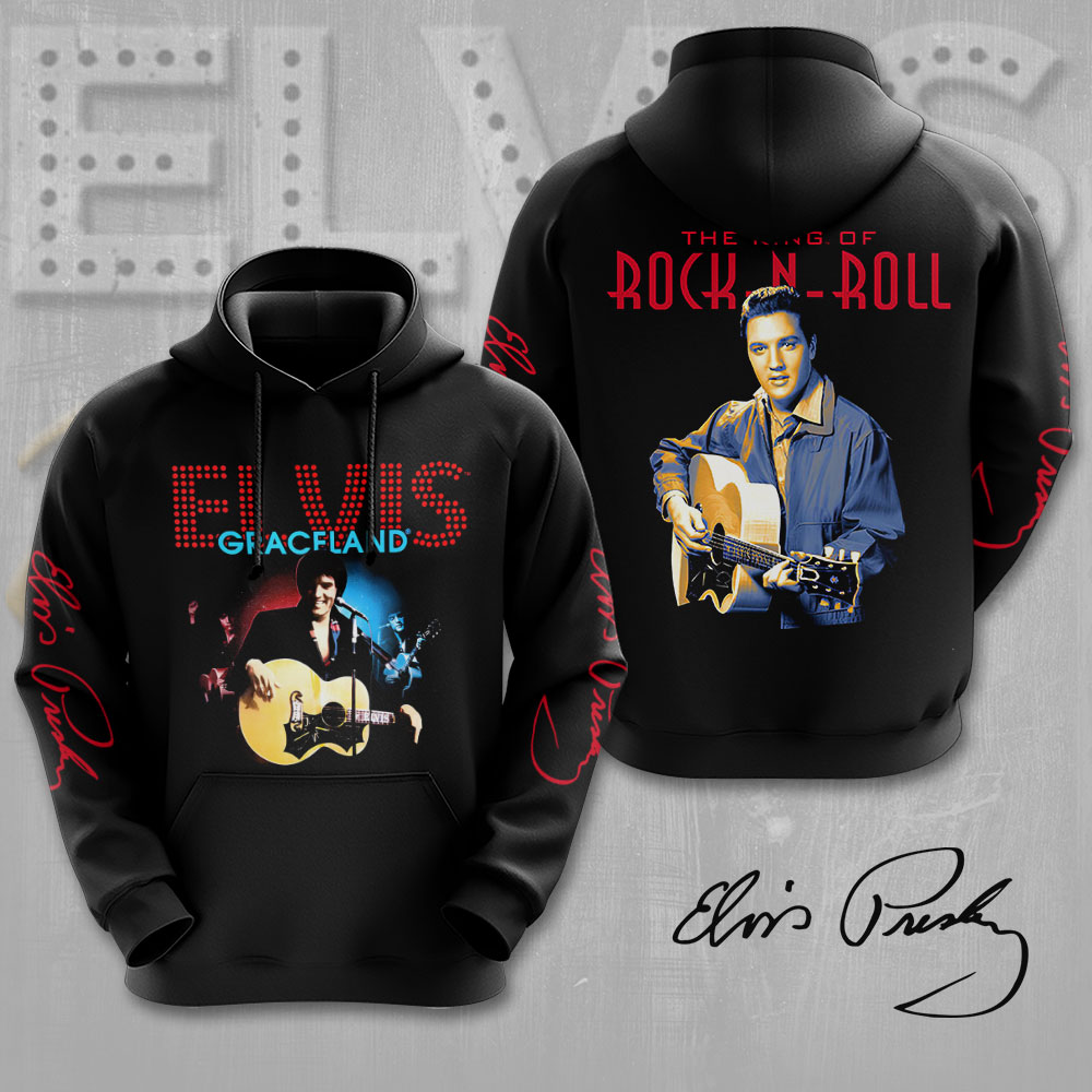 Elvis Presley Gitar Rock And Roll Hoodie Black