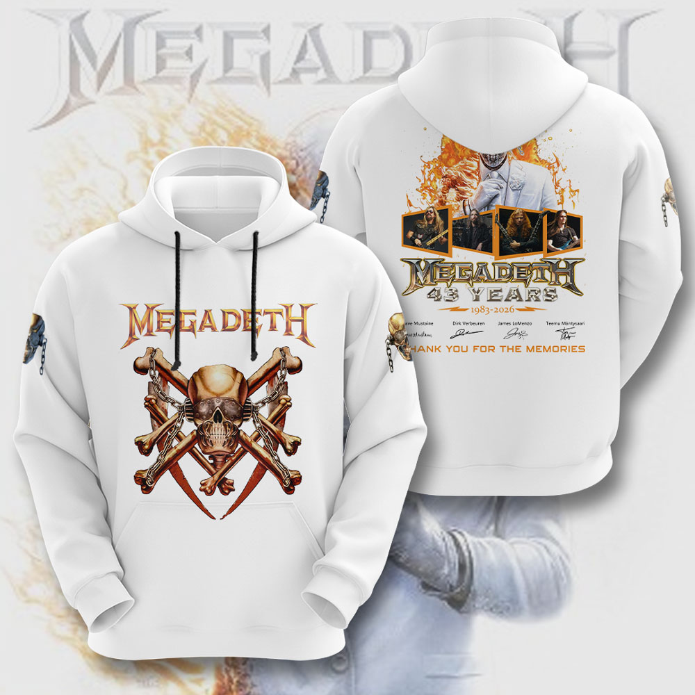 Megadeth 43 Year Hoodie White