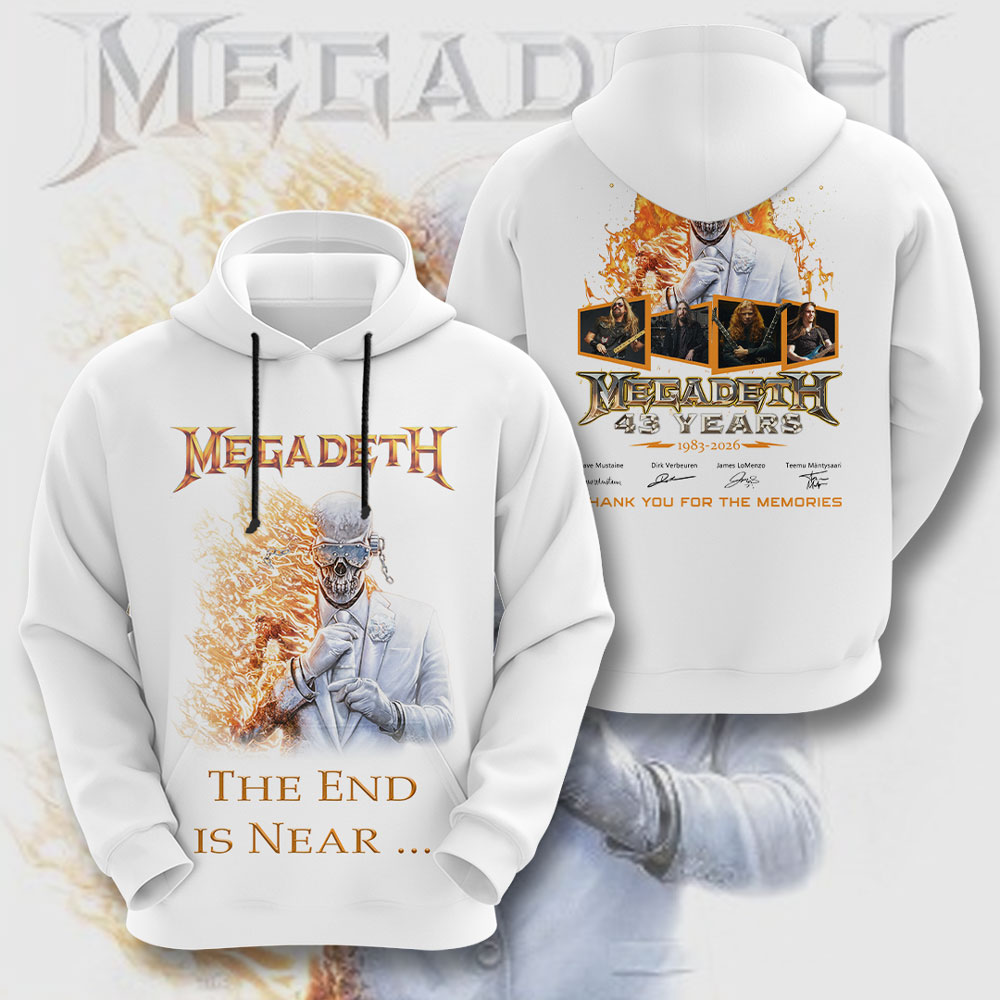 Megadeth 43 Year Album 1983-2026 Hoodie White