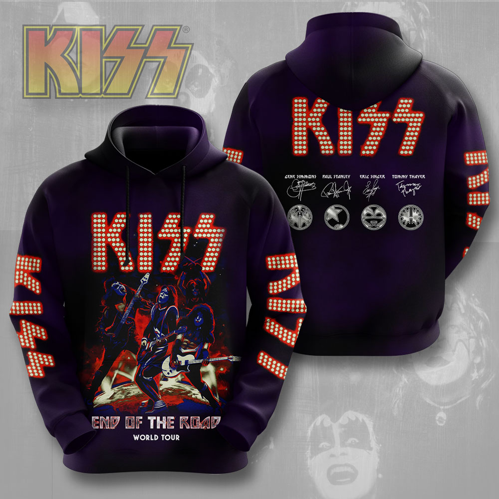 Kiss End Of The Road MenS 3D Hoodie Purple Lights
