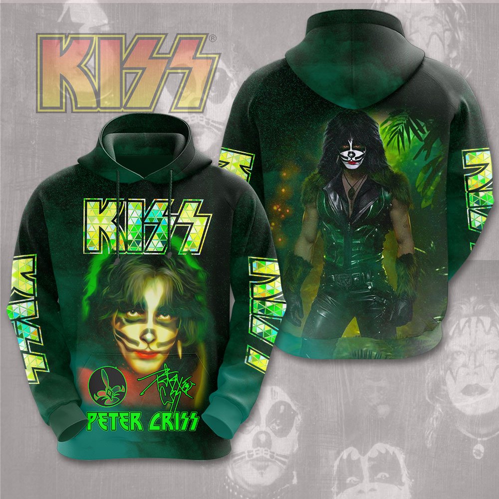 Kiss Peter Criss MenS 3D Hoodie Green Lightning