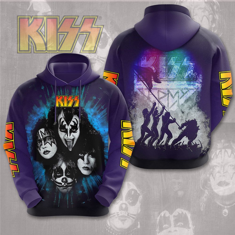 Kiss End Of The Road MenS 3D Hoodie Neon Purple