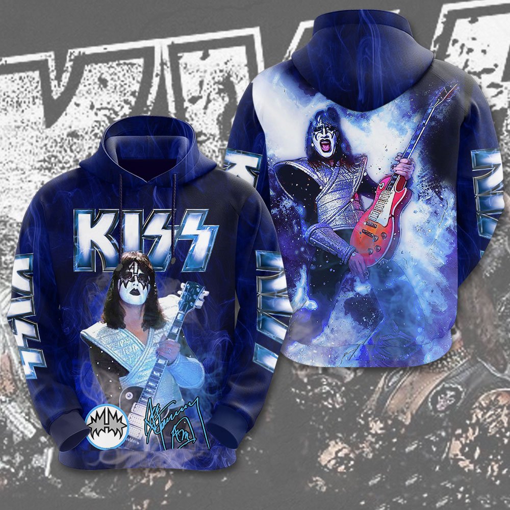 Kiss Ace Frehley MenS 3D Hoodie Blue Guitar