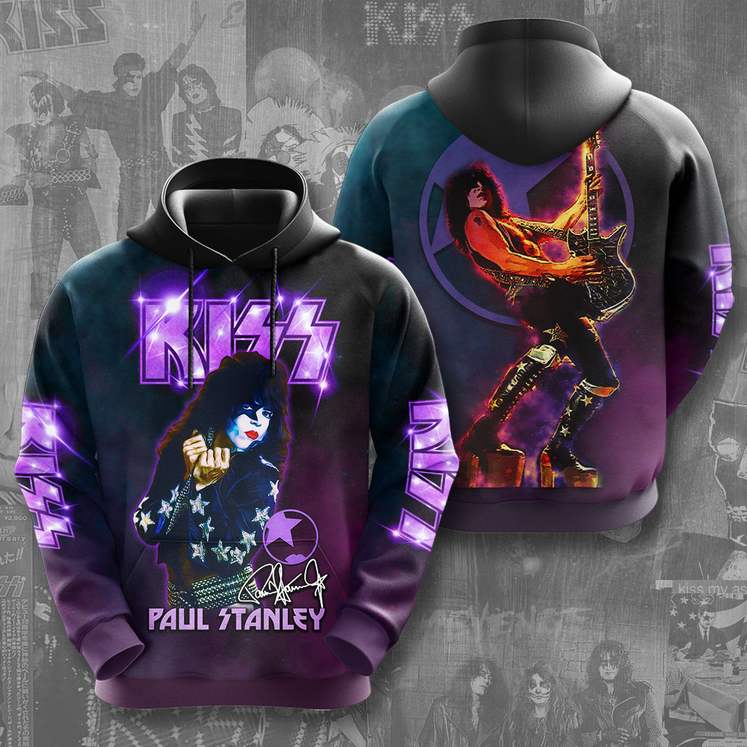 Kiss Paul Stanley MenS 3D Hoodie Purple Stage