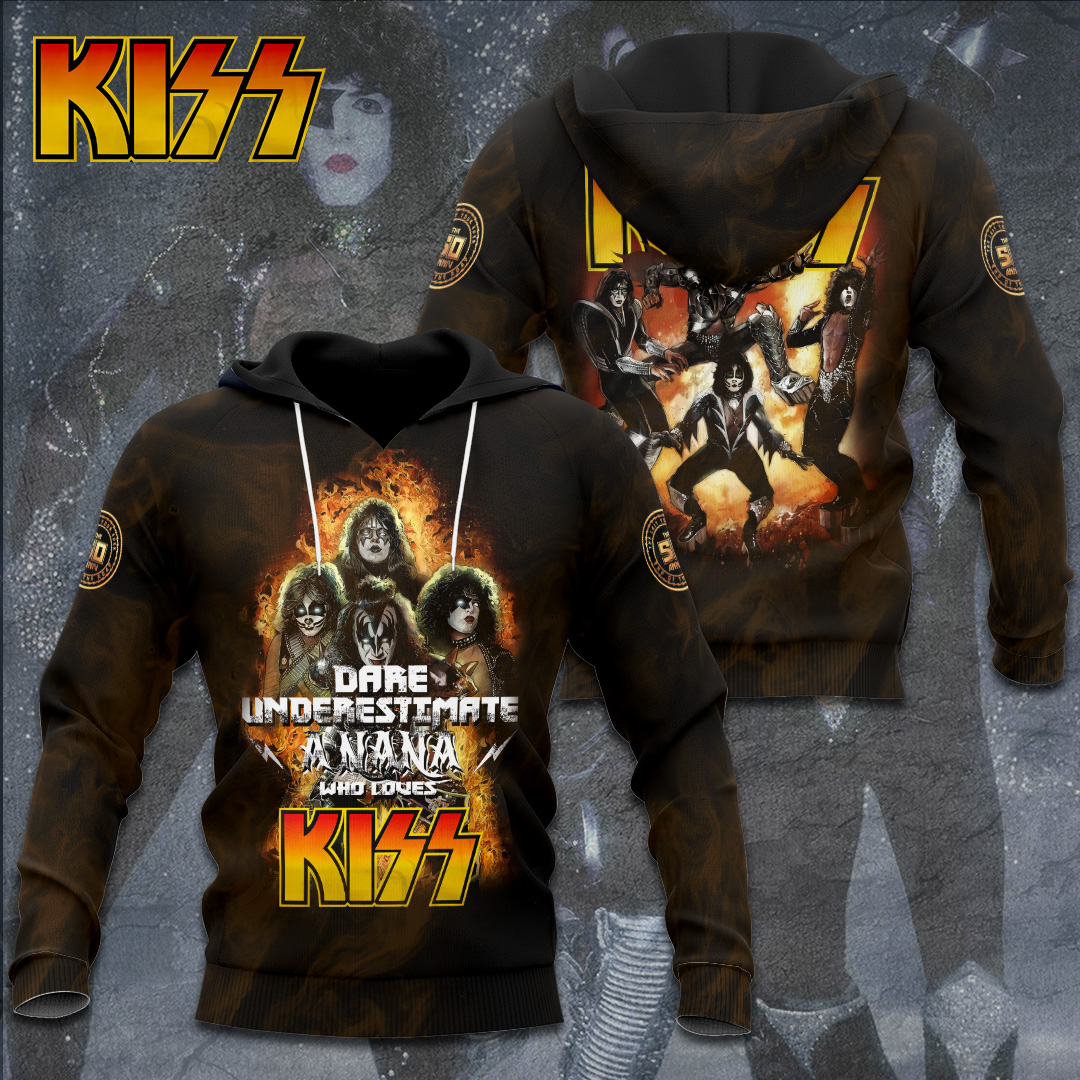 Kiss Band MenS 3D Hoodie Vintage Brown Arena