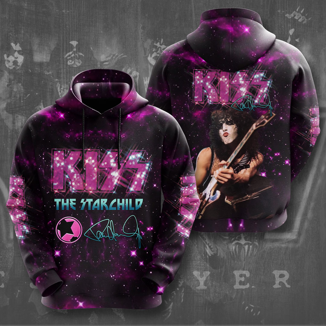 Kiss Paul Stanley Starchild Hoodie Purple Cosmic Print